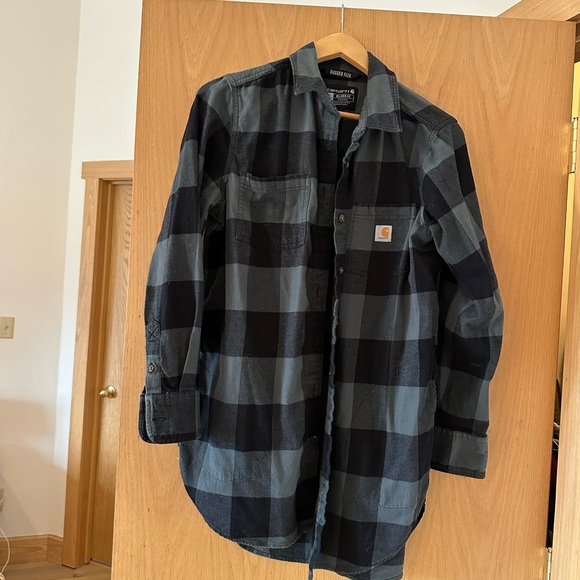 Carhartt Tops - Carhartt Black & Gray Plaid Work Shirt Jacket with Logo Patch